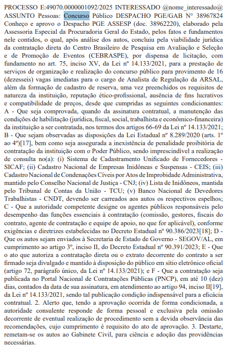 Concurso ARSAL: PGE autoriza contratação do Cebraspe