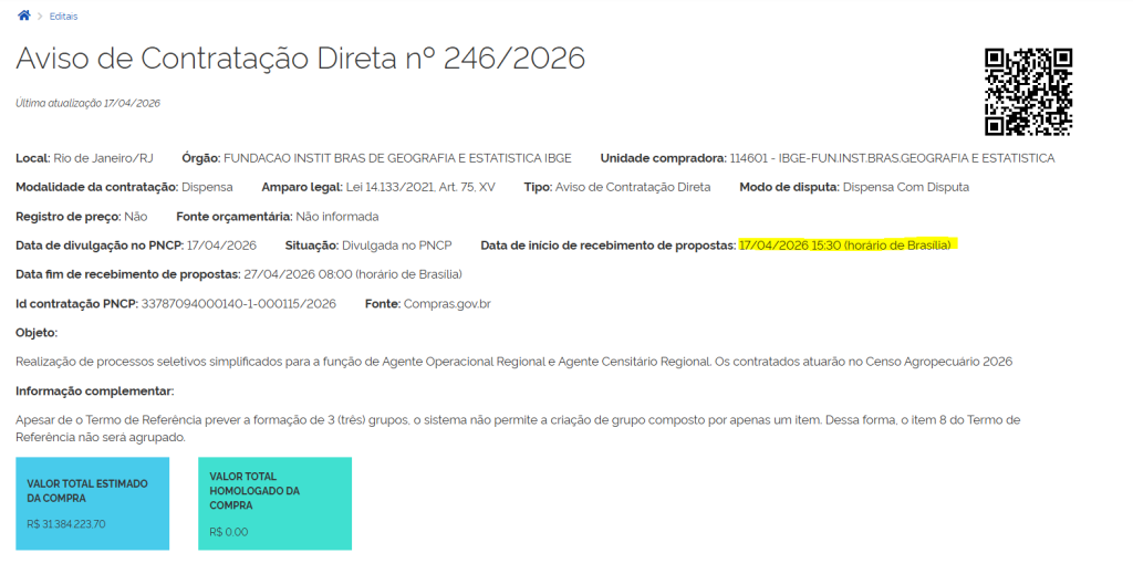 PSS IBGE: propostas das bancas até o dia 27 de abril!