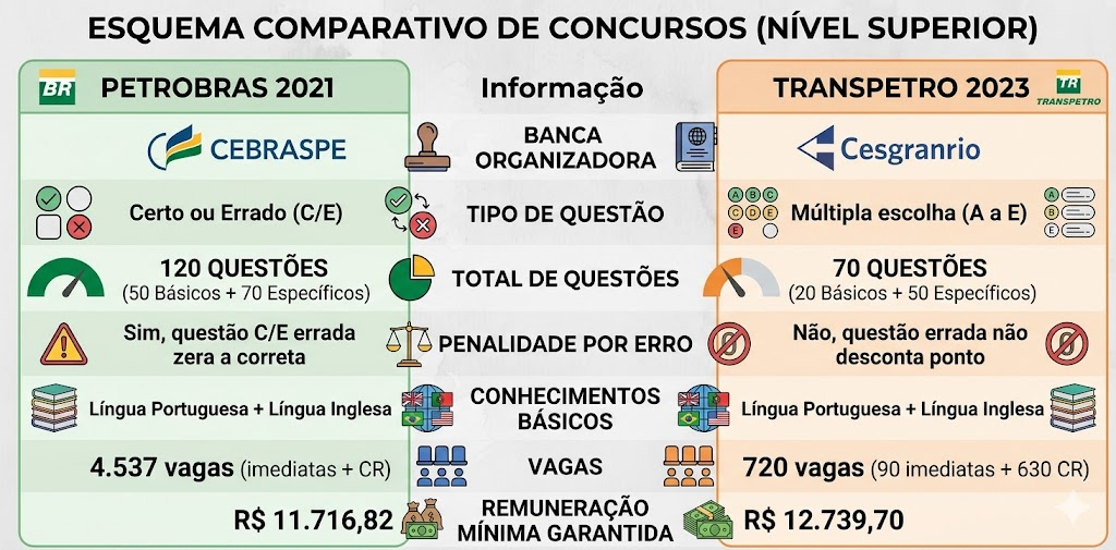 Comparativo dos Concursos Petrobras e Transpetro