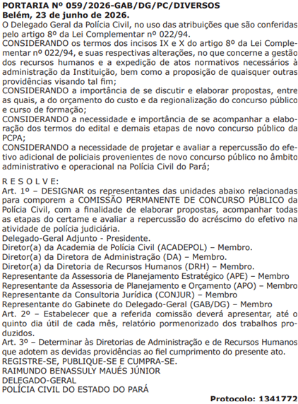 Comissão permanente do concurso PC PA 2026