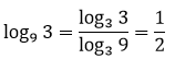 Mudança de base do logaritmo de 3 com base 9