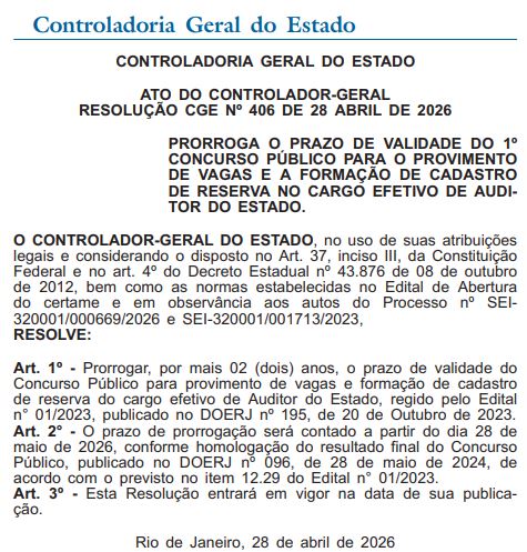 Concurso CGE RJ: edital tem validade prorrogada até 2028!