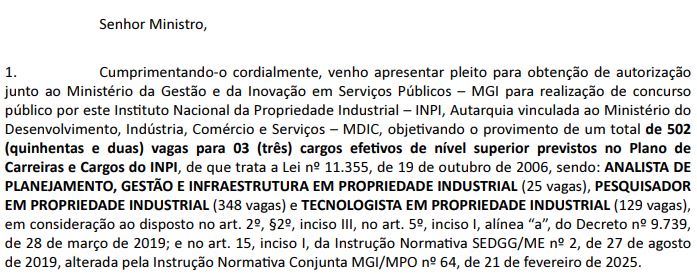 Concurso INPI: solicitada autorização para mais de 500 vagas