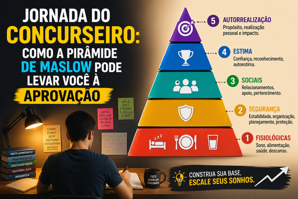Maslow para concurseiros ilustrando a jornada até a aprovação