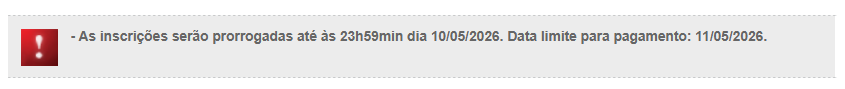 Inscrições prorrogadas até o dia 10 de maio
