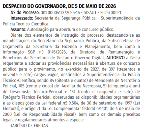 Concurso Polícia Científica SP é autorizado
