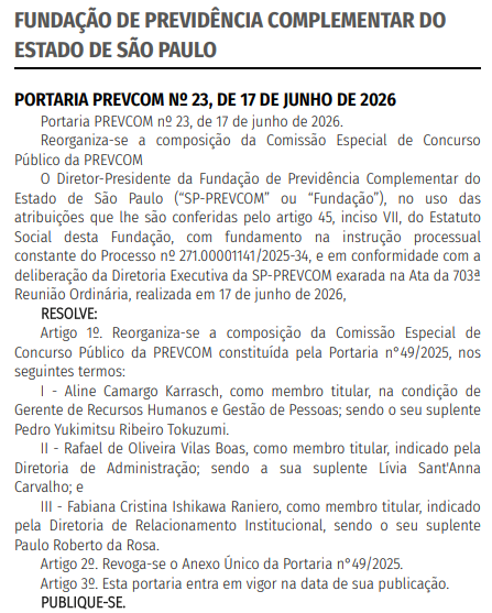 Concurso Prevcom SP 2026: comissão formada