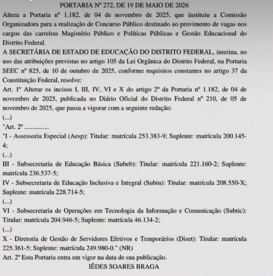 Concurso SEDF: comissão alterada