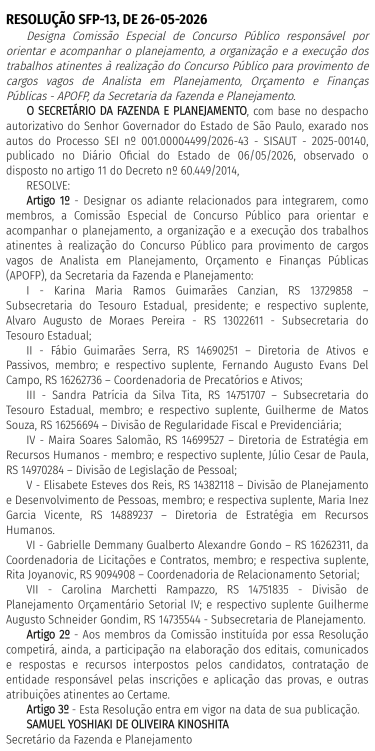 Comissão do concurso Sefaz SP 2026
