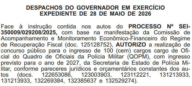 Concurso PMERJ autorizado com 100 vagas do cargo de Oficial