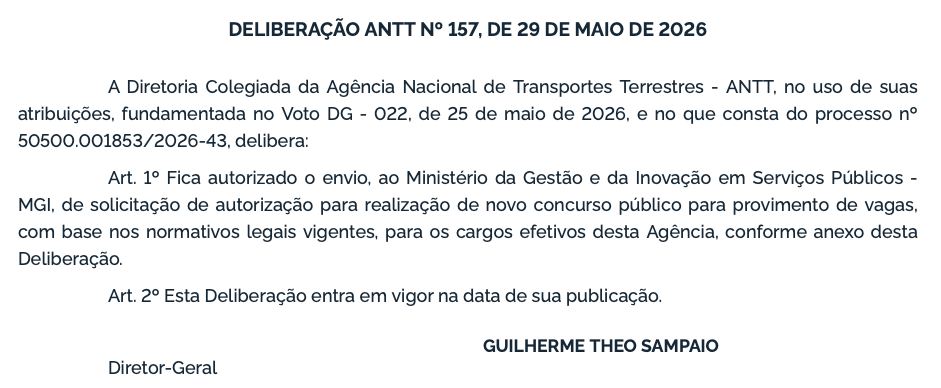 Concurso ANTT: novo pedido prevê 720 vagas