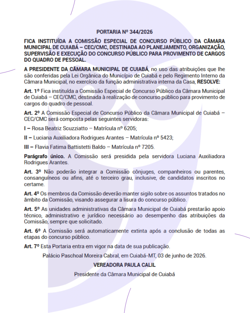 Concurso Câmara de Cuiabá tem comissão formada