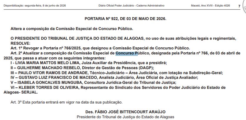 Concurso TJ AL: comissão do novo edital sofre alterações