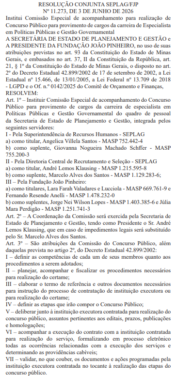 Comissão do Concurso Seplag MG