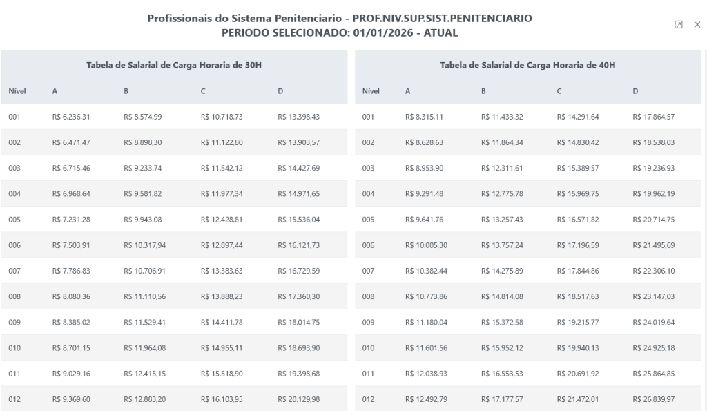 Salários Profissionais de Nível Superior da Polícia Penal MT
