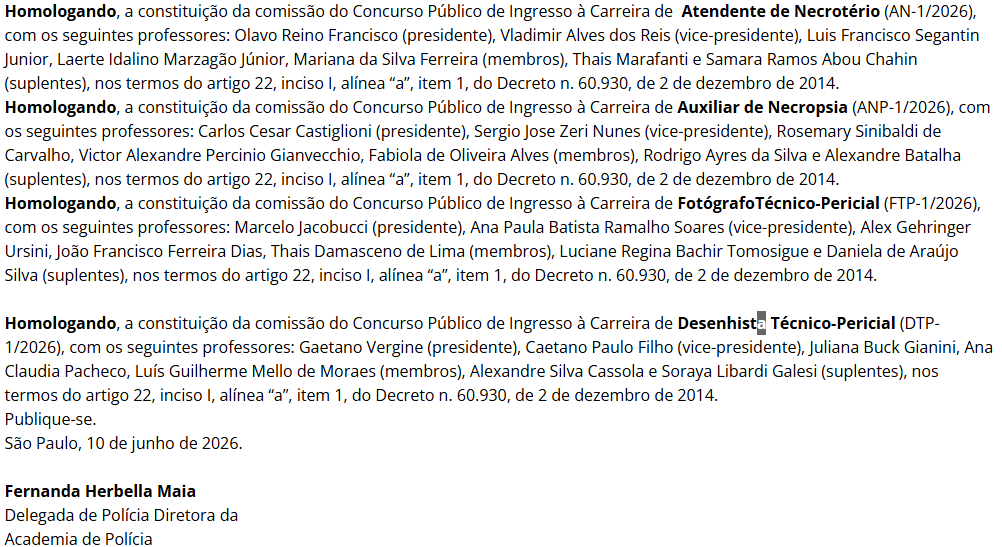 Comissões organizadoras do Concurso Polícia Científica SP