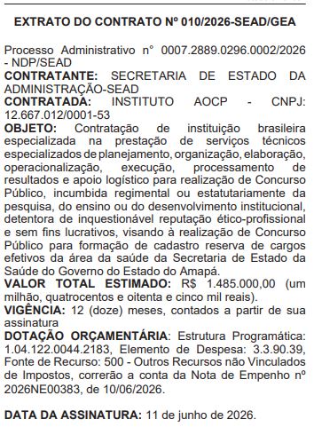 Concurso SESA AP: extrato de contrato oficializa a banca!