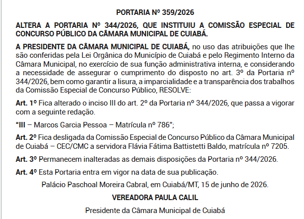 Concurso Câmara de Cuiabá tem comissão alterada