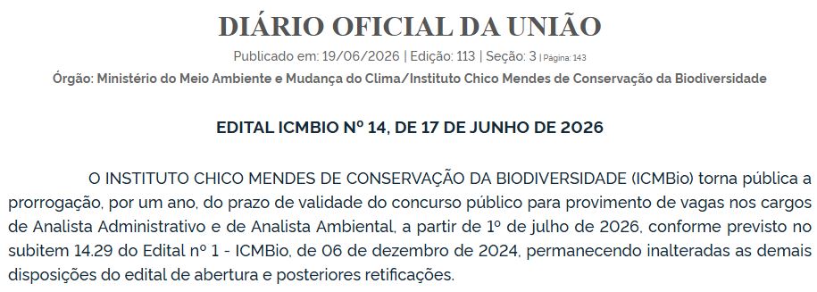 Concurso IBAMA tem validade prorrogada até 2027