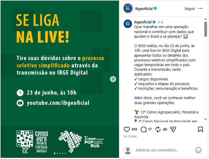 Concurso IBGE: Instituto realiza "live tira dúvidas" nesta terça!