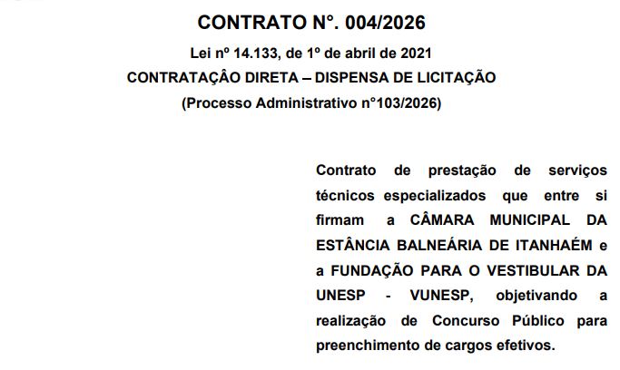 Concurso Câmara de Itanhaém: Vunesp é a banca; 27 vagas!