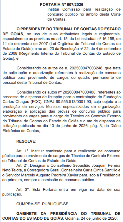 comissão do concurso TCE GO