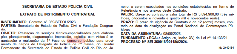 FGV é a banca do concurso PC RJ 2026