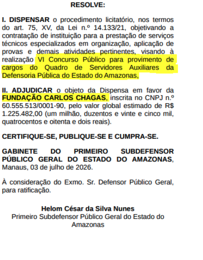 Concurso DPE AM - banca definida