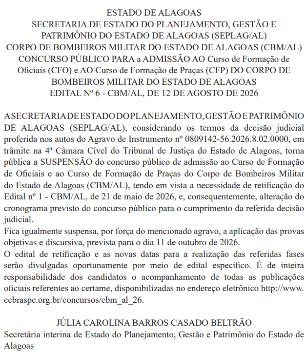 Concurso Bombeiro AL: provas suspensas para 344 vagas