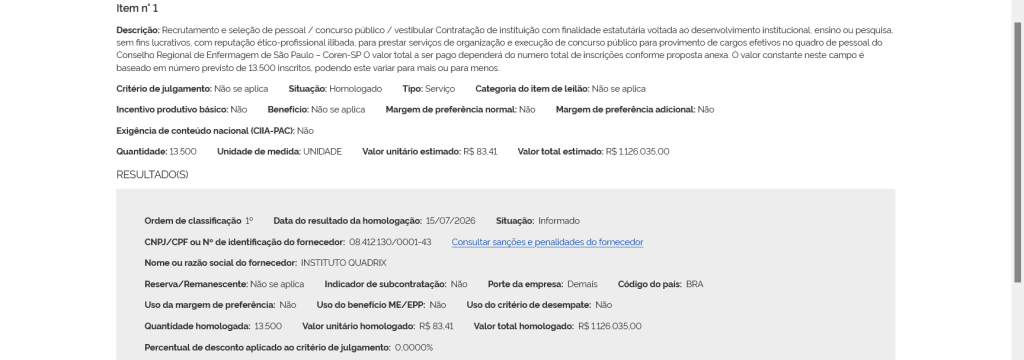 Concurso Coren SP: Instituto Quadrix é a banca