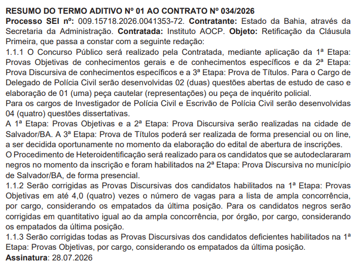 Concurso PC BA: retificação altera detalhes das provas