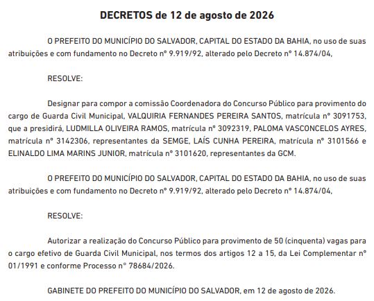 Concurso Guarda Salvador: autorizado edital com 50 vagas