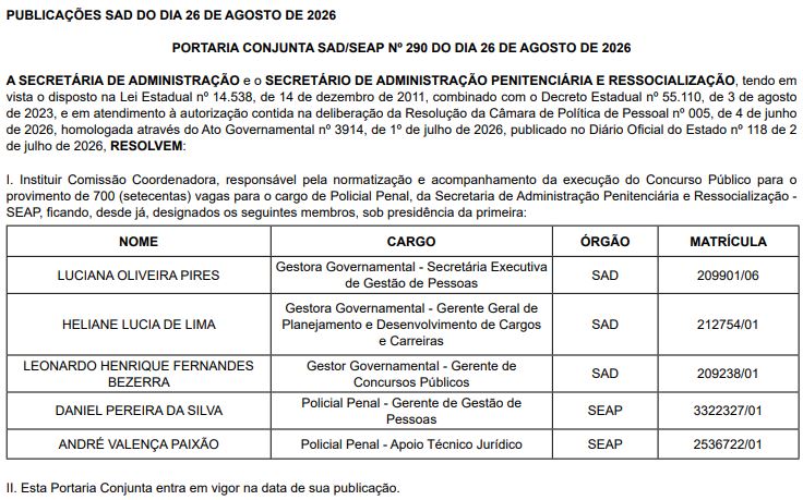 Concurso Polícia Penal: comissão formada para 700 vagas!