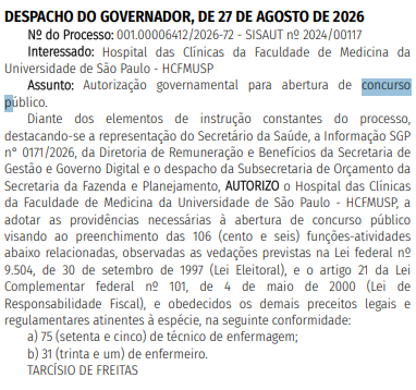 Concurso HCFMUSP: edital autorizado com 106 vagas!