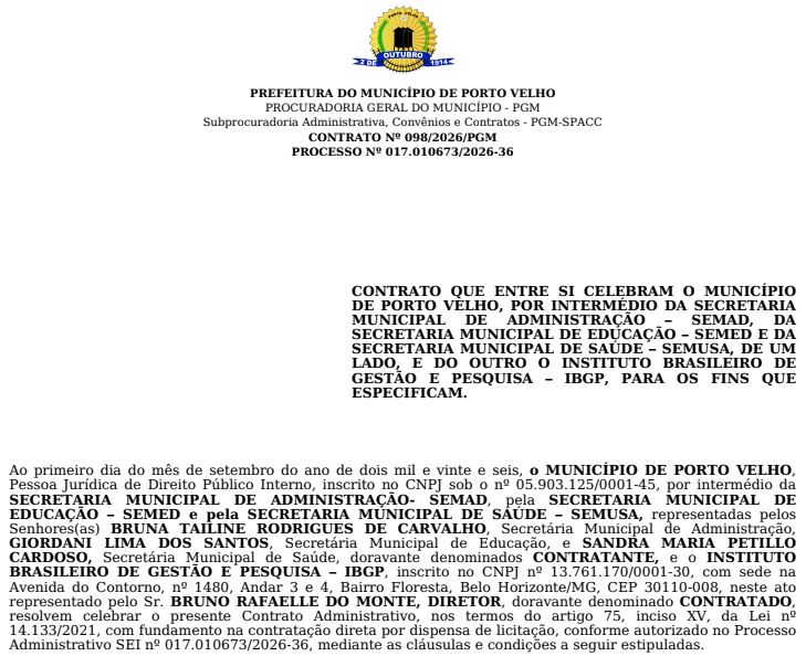 Concurso Porto Velho: IBGP é oficialmente contratado!