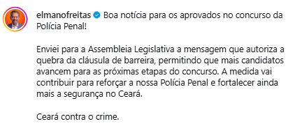 Polícia Penal CE: governo propõe fim da cláusula de barreira
