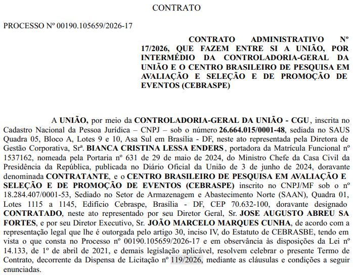 Concurso CGU2026: contrato com o Cebraspe assinado!