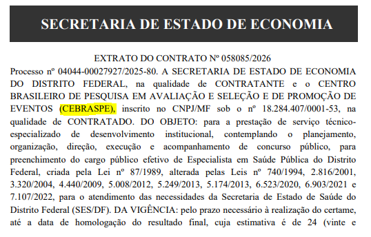 SES DF: Cebraspe é a banca organizadora do concurso; veja!