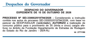 Concurso DER RJ autorizado