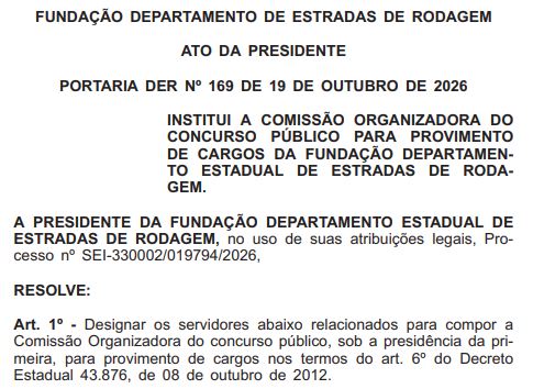 Concurso DER RJ: comissão do novo edital está formada
