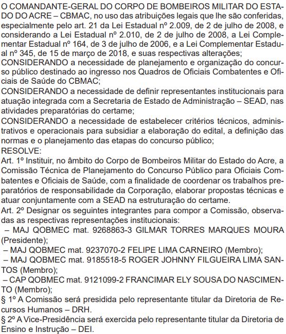 Concurso Bombeiro AC: comissão formada para novos Oficiais