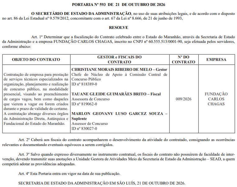 Fiscais definidos do Concurso Unificado MA

